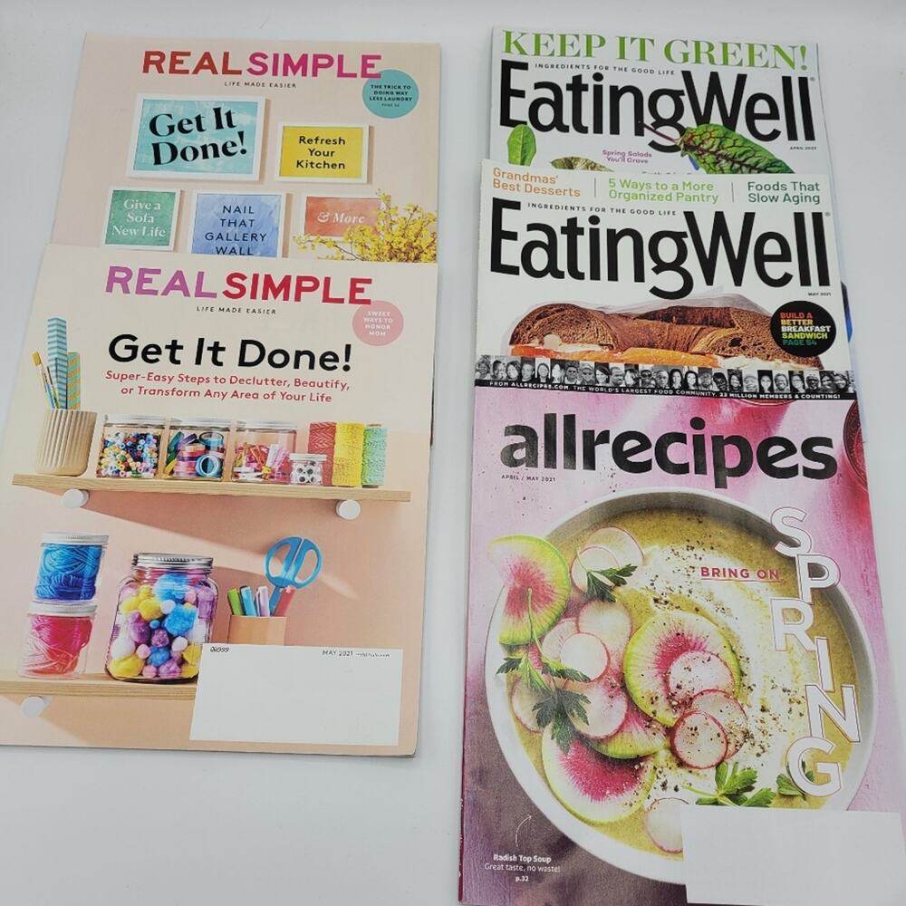 Lot of 5 Spring Theme Magazines Eating Well Real Simple  All Recipes